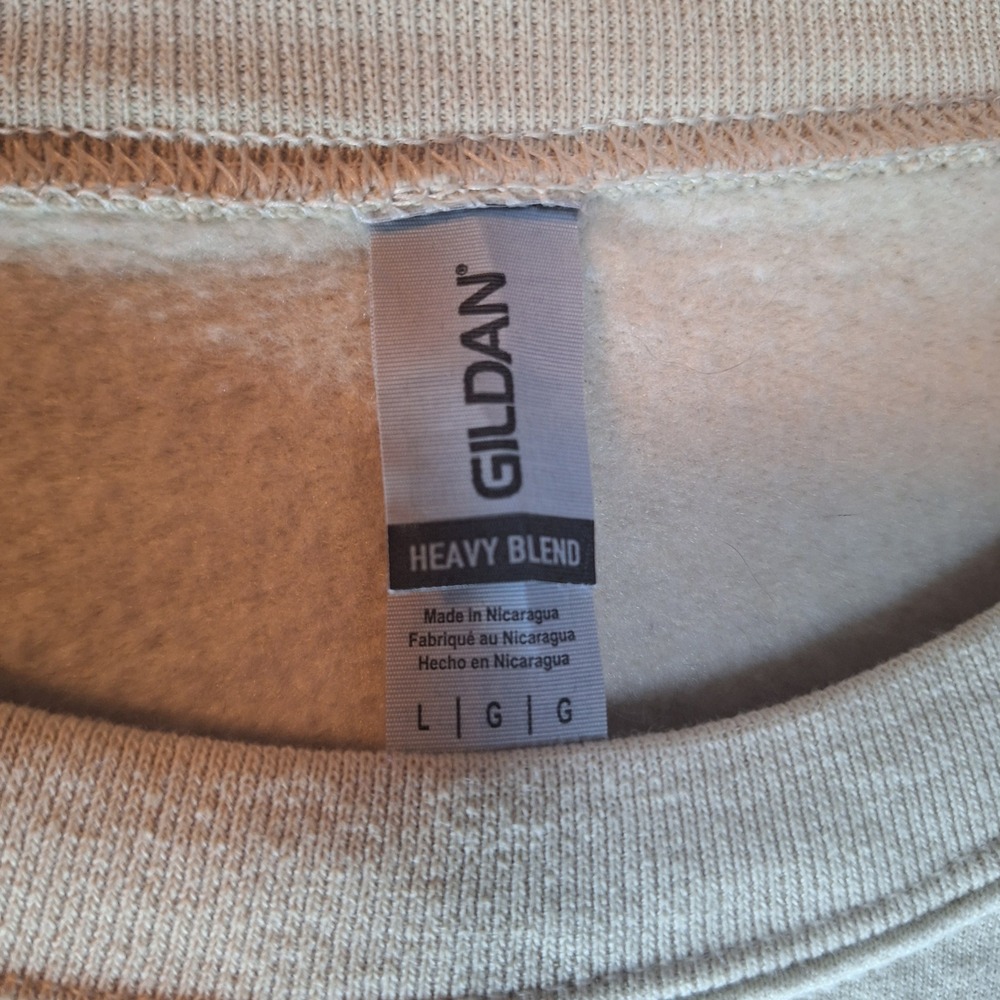 Gildan My Tummy Hurts Embroidered Sweatshirt Sand Beige Crewneck Size Large - Picture 3 of 5